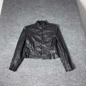 Vintage Berman's Leather Jacket Womens 14 Black Button Up Moto Cropped
